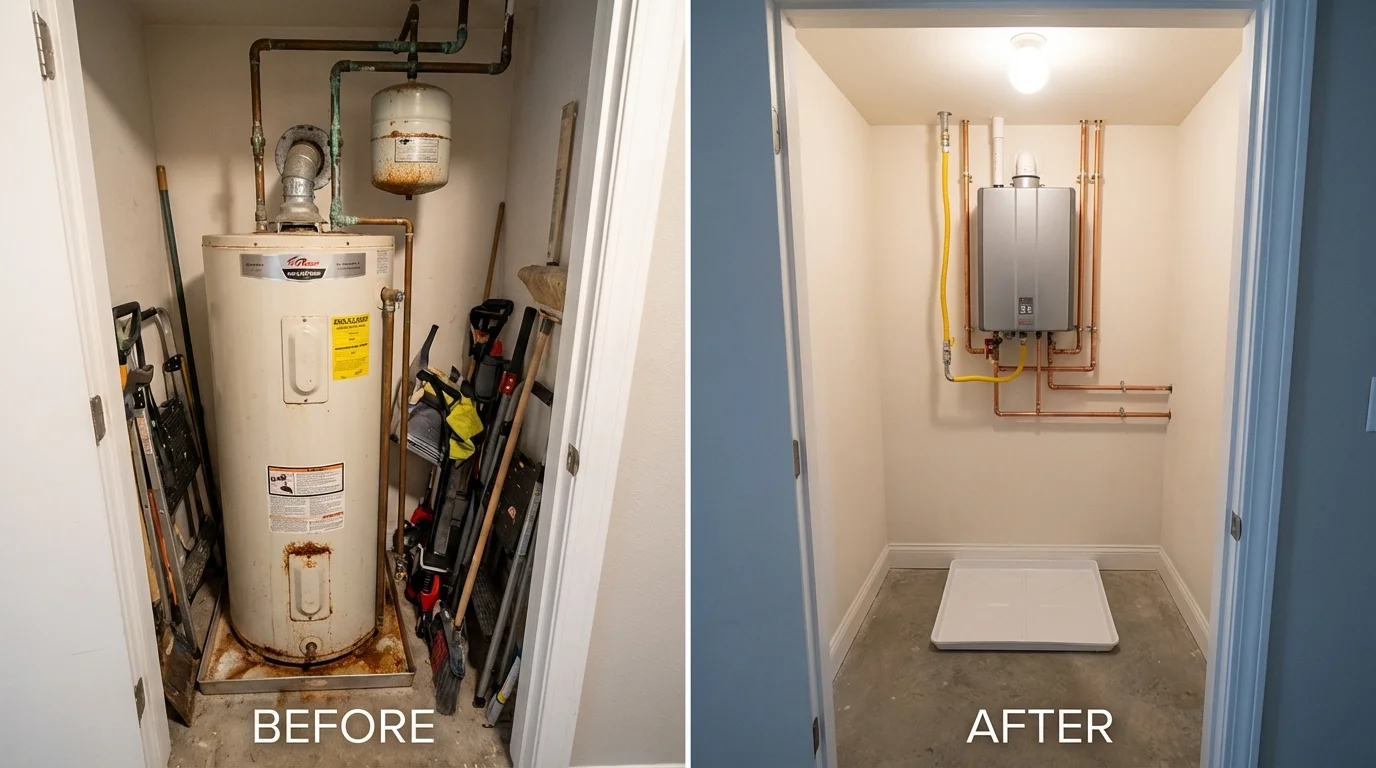 Tank water heater versus wall-mounted tankless unit comparison for Phoenix, AZ homeowners